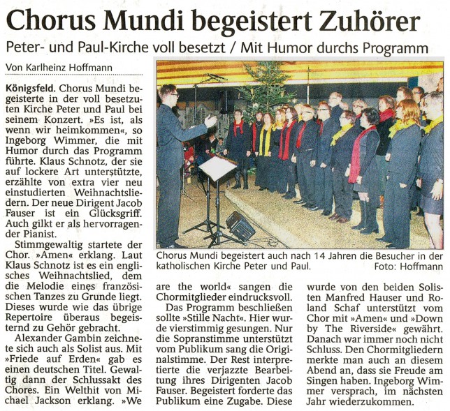 Schwabo Chorus Mundi Konzert Königsfeld am 22.11.2014