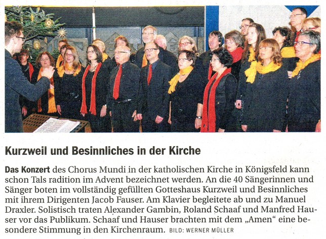 Südkurier Chorus Mundi Konzert Königsfeld am 22.11.2014